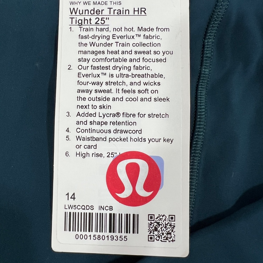 High-Rise 25" INDOCHINE BLUE Lululemon Wunder Train Tight Size 14 - Picture 3 of 6